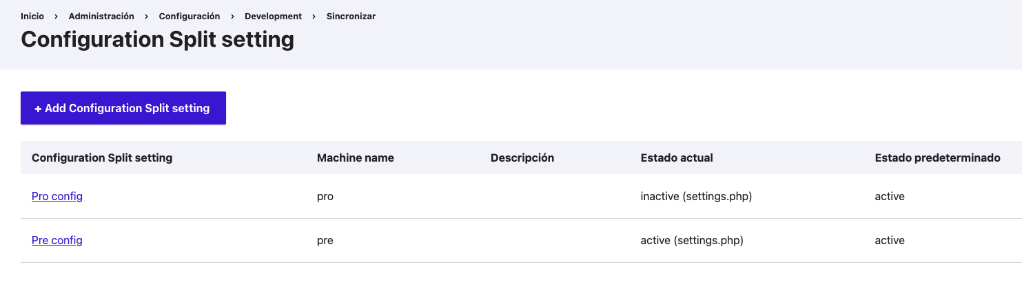Config split entornos