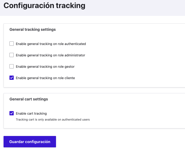 Configuración Tracking Events