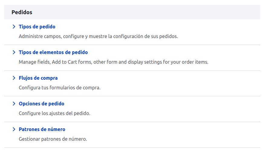 Configuración pedidos Drupal Commerce