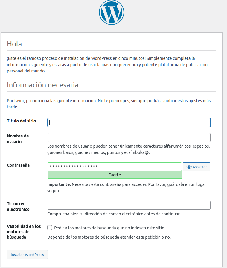 Configuración sitio