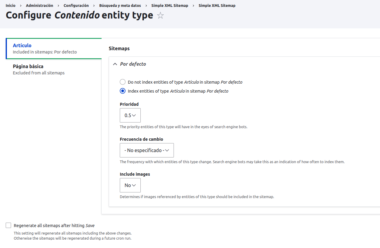 Imagen1: Definir el sitemap de contenido