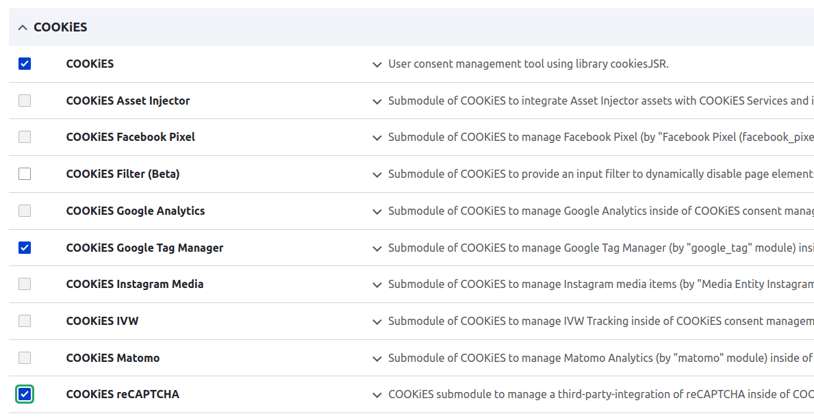 Instalar modulo cookies