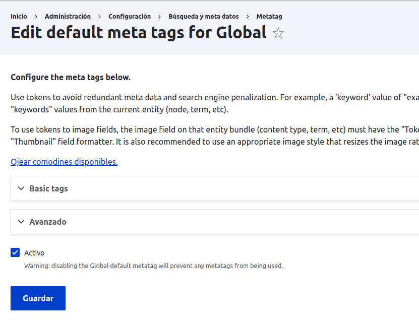 Imagen2: Configuración Global de metas