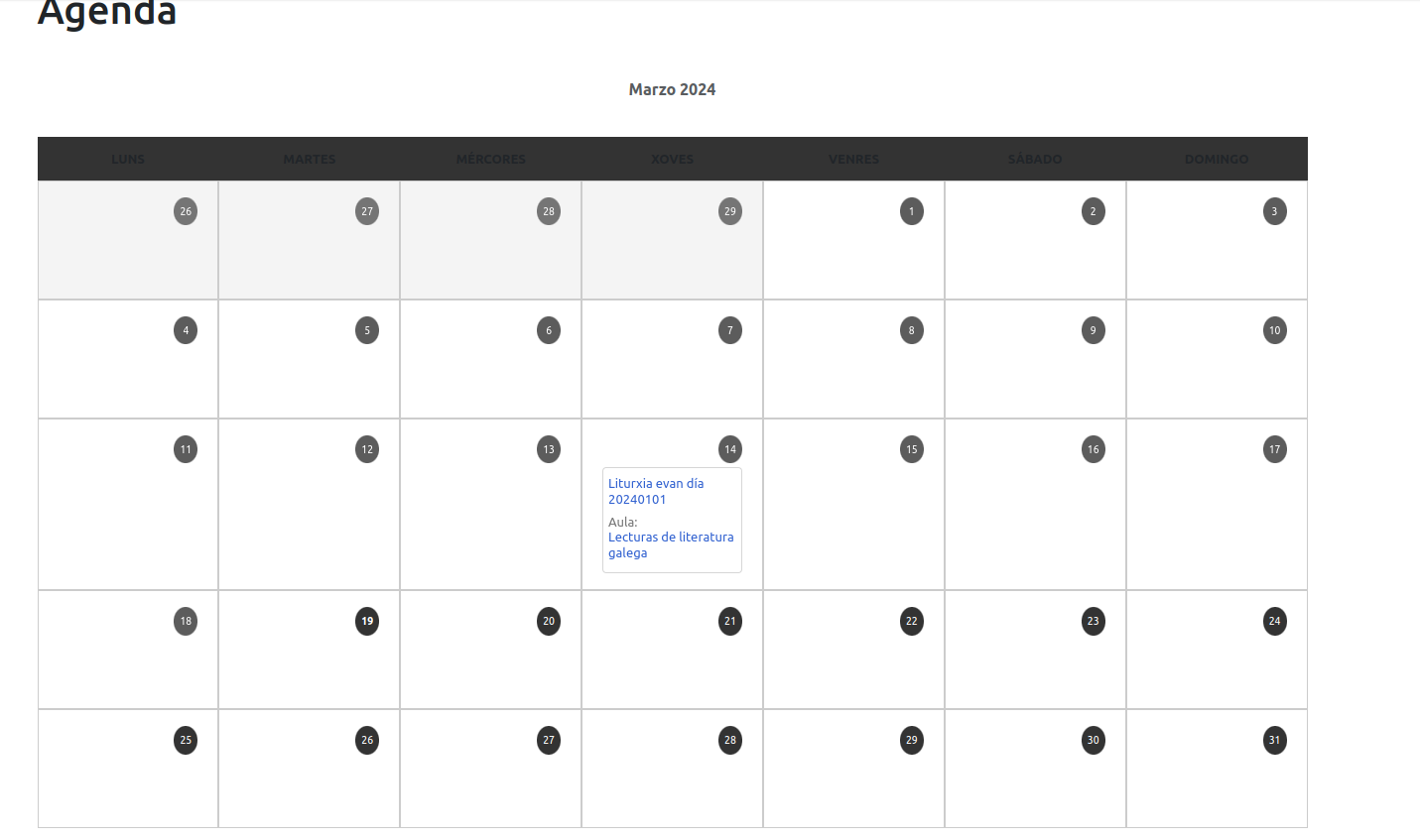 Vista del calendario/agenda